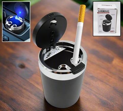 Portable Car Ashtray With Lid And Blue Led Light (1 Pc)