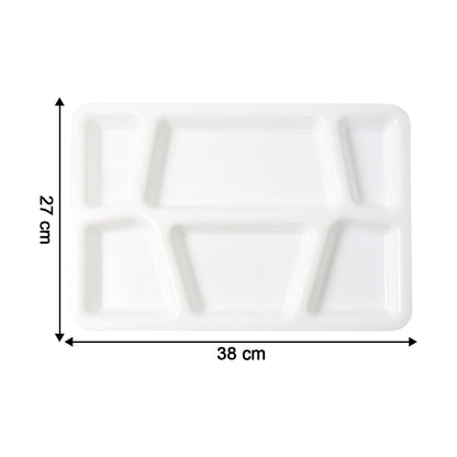 Plastic Multi-compartment Rectangular Meal Serving Tray  Plate (1 Pc  White)