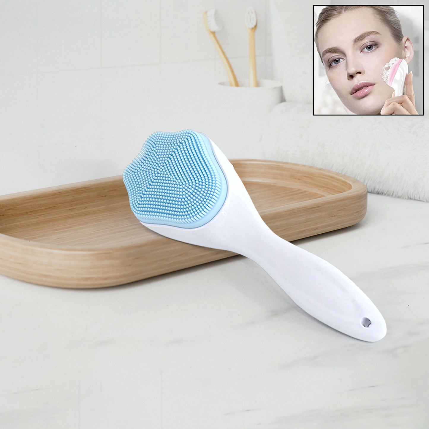 Silicone Face Scrubber Exfoliating Brush Manual Handheld Facial Cleansing Brush (1 Pc)