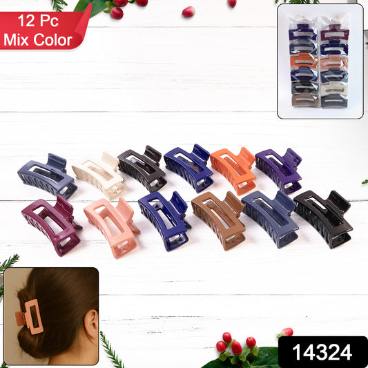 Matte Finish Rectangle Hair Claw Clip For Women And Girls  Assorted Color Pack  12 Pc