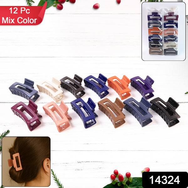 Matte Finish Rectangle Hair Claw Clip For Women And Girls  Assorted Color Pack  12 Pc