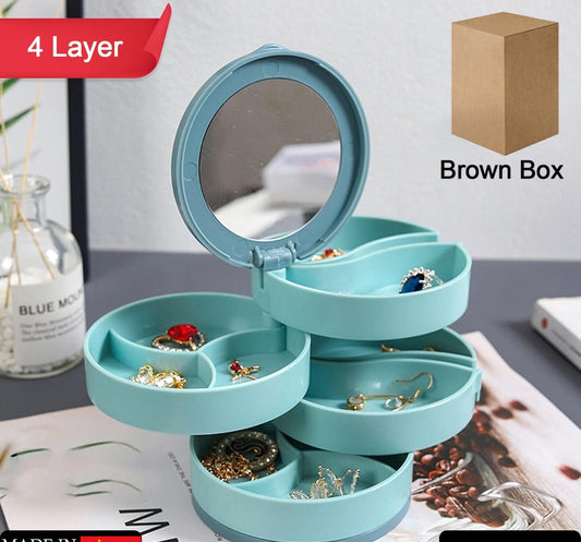 4083 4 Layers Jewellery Box 360 Degree Rotating Jewelry Box Jewelry And Earring Organizer Box With Mirror Accessory Storage Box Travel Decor Portable Jewelry Case Ornaments Storage Box Necklace Jewelry Organizer Jewelry Organizer Box