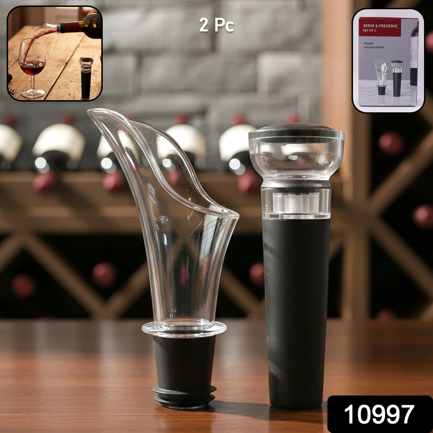Premium Wine Poorer And Vacuum Bottle Stopper Set (2 Pc)