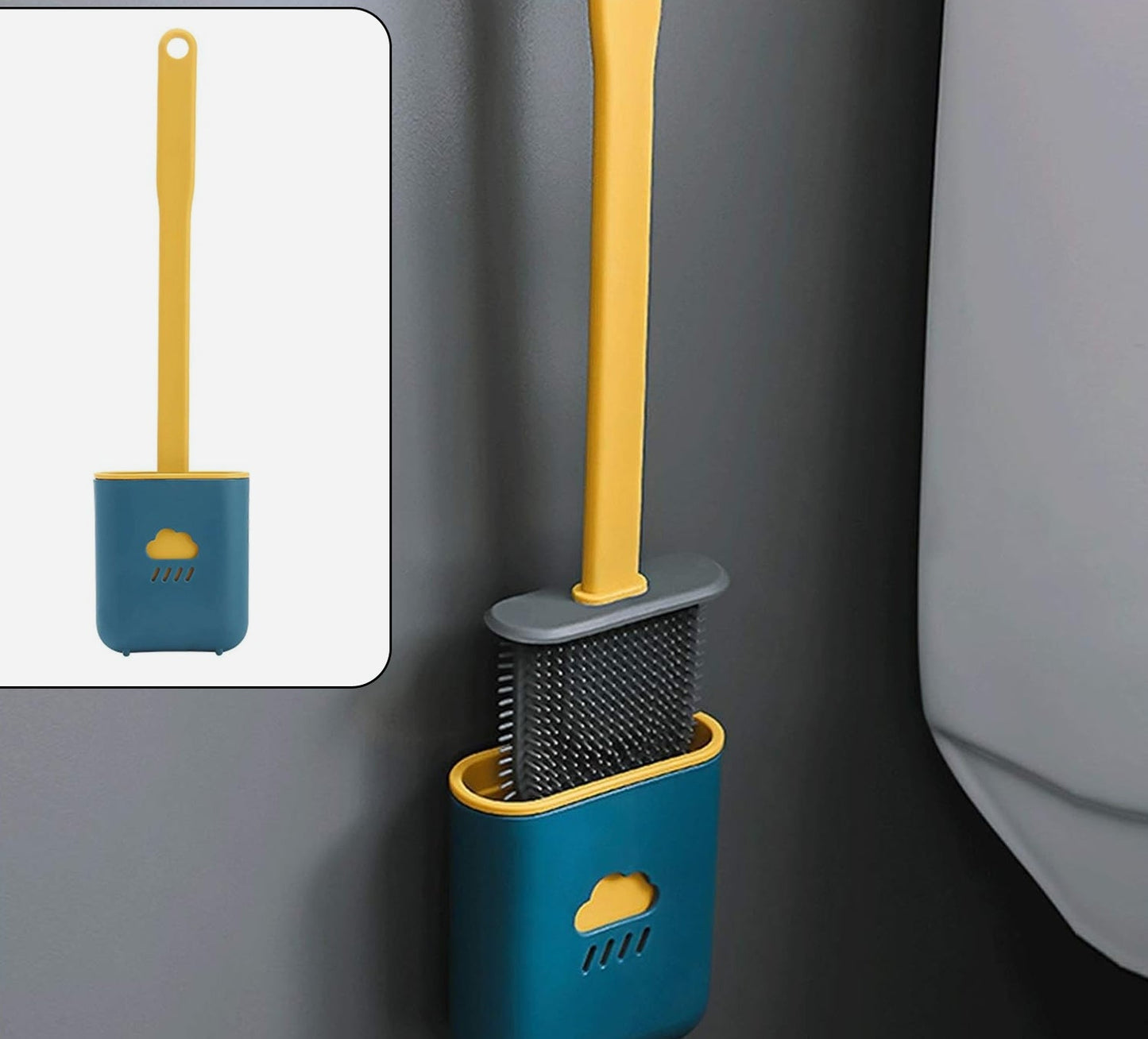 1410l Silicone Toilet Brush Flexible Soft Bristle Brush With Quick Dry Holder Cleaning Brush For Toilet Accessories ( Without Sticker  Box )