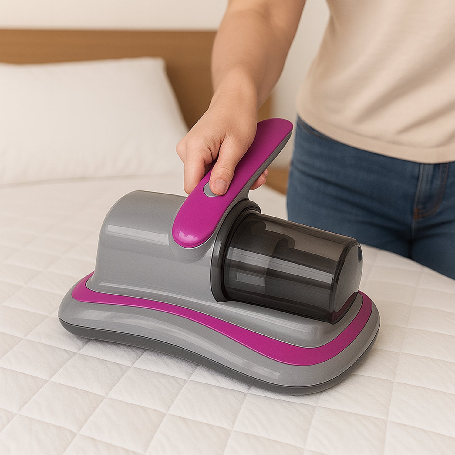 0227 Powerful Suction Portable Handheld Vacuum Cleaner - Low Noise Vacuum Cleaner For Bed - Cordless Vacuum Cleaner For Car Seat Crevices Pillows Mattresses Sofas Wireless Anti Dust And Mite Cleaner
