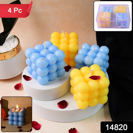 Colorful Cube Shaped Wax Candles (4 Pc)