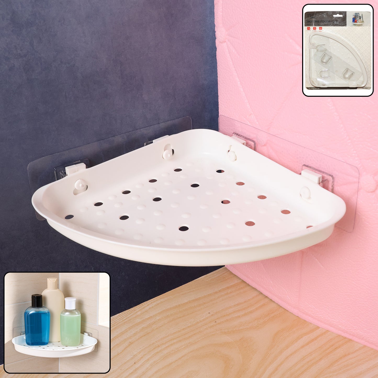 Self-adhesive Corner Bathroom Shelf With Fast-drain Holes (1 Pc)