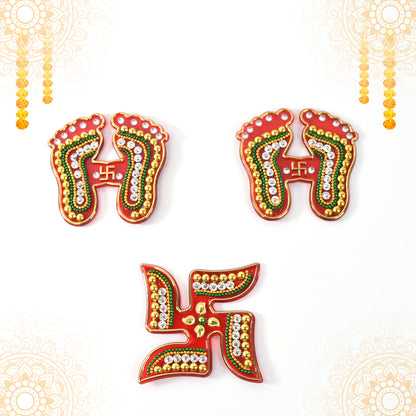 Decorative Laxmi Charan (Pagla)  Swastik Combo Set (3pc Set)