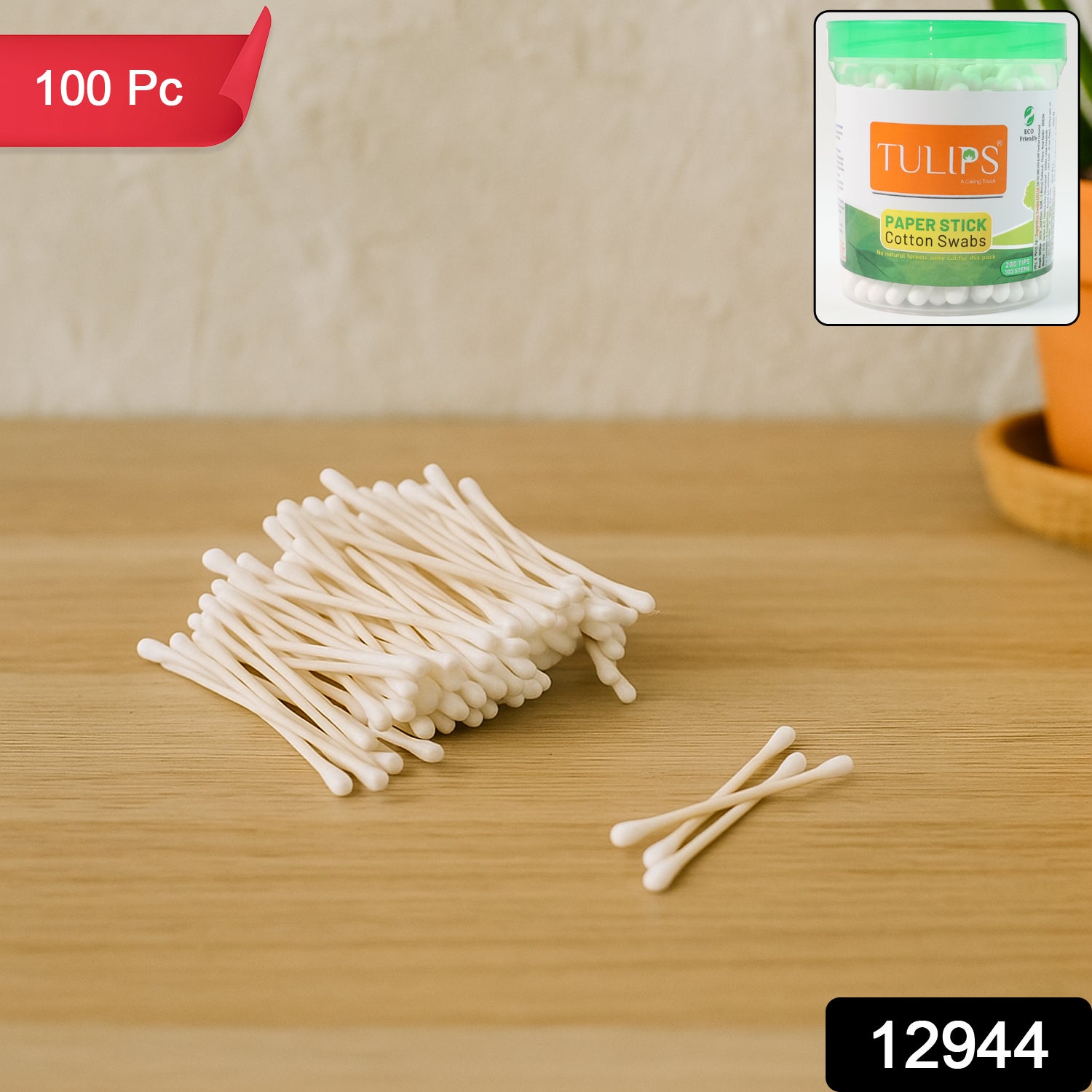 Tulips Paper-stick Cotton Swabs - (100 Pc   Set)