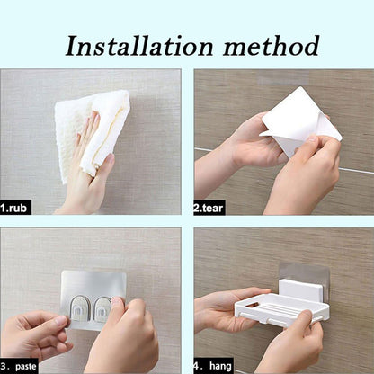 Self-adhesive Wall Mount Plastic Soap Dish With Drain Slots