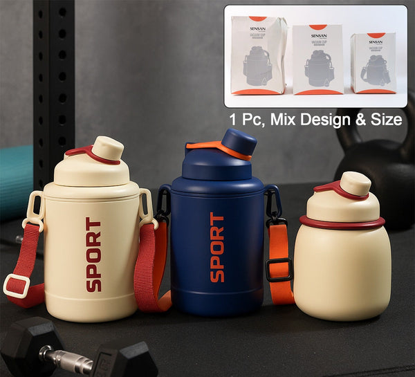 Sports Vacuum Bottle With Shoulder Strap 1 Pc Stylish Mix Design  Size