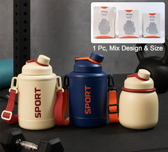 Sports Vacuum Bottle With Shoulder Strap 1 Pc Stylish Mix Design  Size