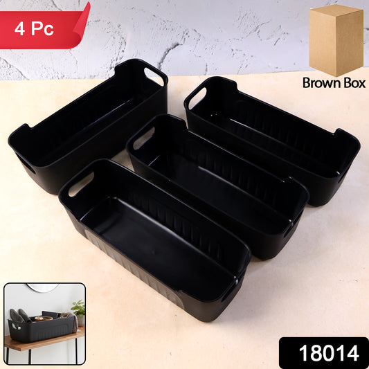 Black Plastic Storage Basket Tray Set (4 Pcs)