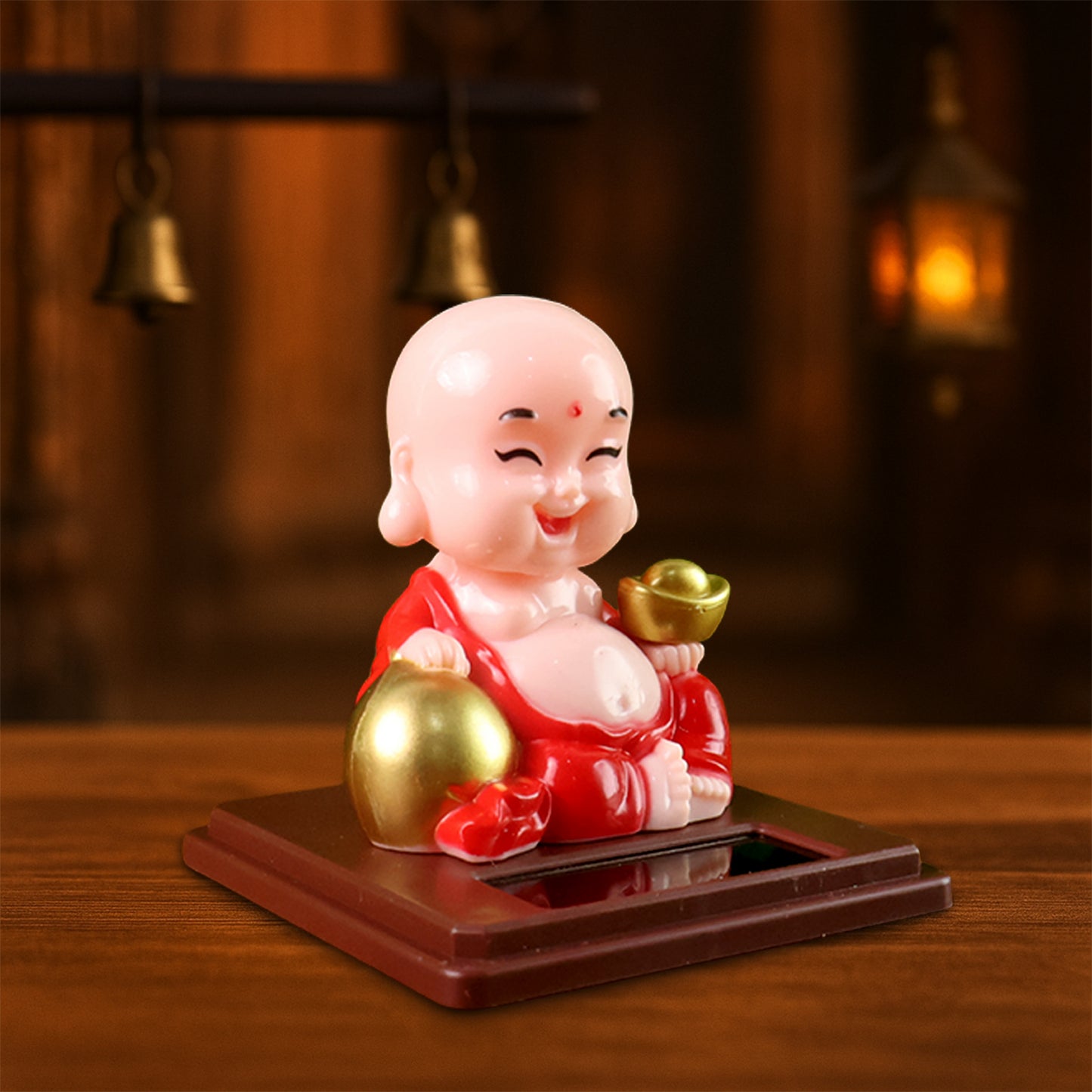 Solar Power Moving Head Buddha Statue Car Ornament (1 Pc  Mix Color)