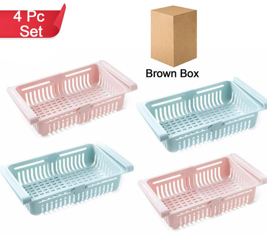 113 Adjustable Fridge Storage Basket Fridge Racks Tray Sliding Storage Racks (4 Pc Set)