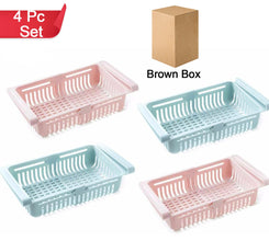 113 Adjustable Fridge Storage Basket Fridge Racks Tray Sliding Storage Racks (4 Pc Set)