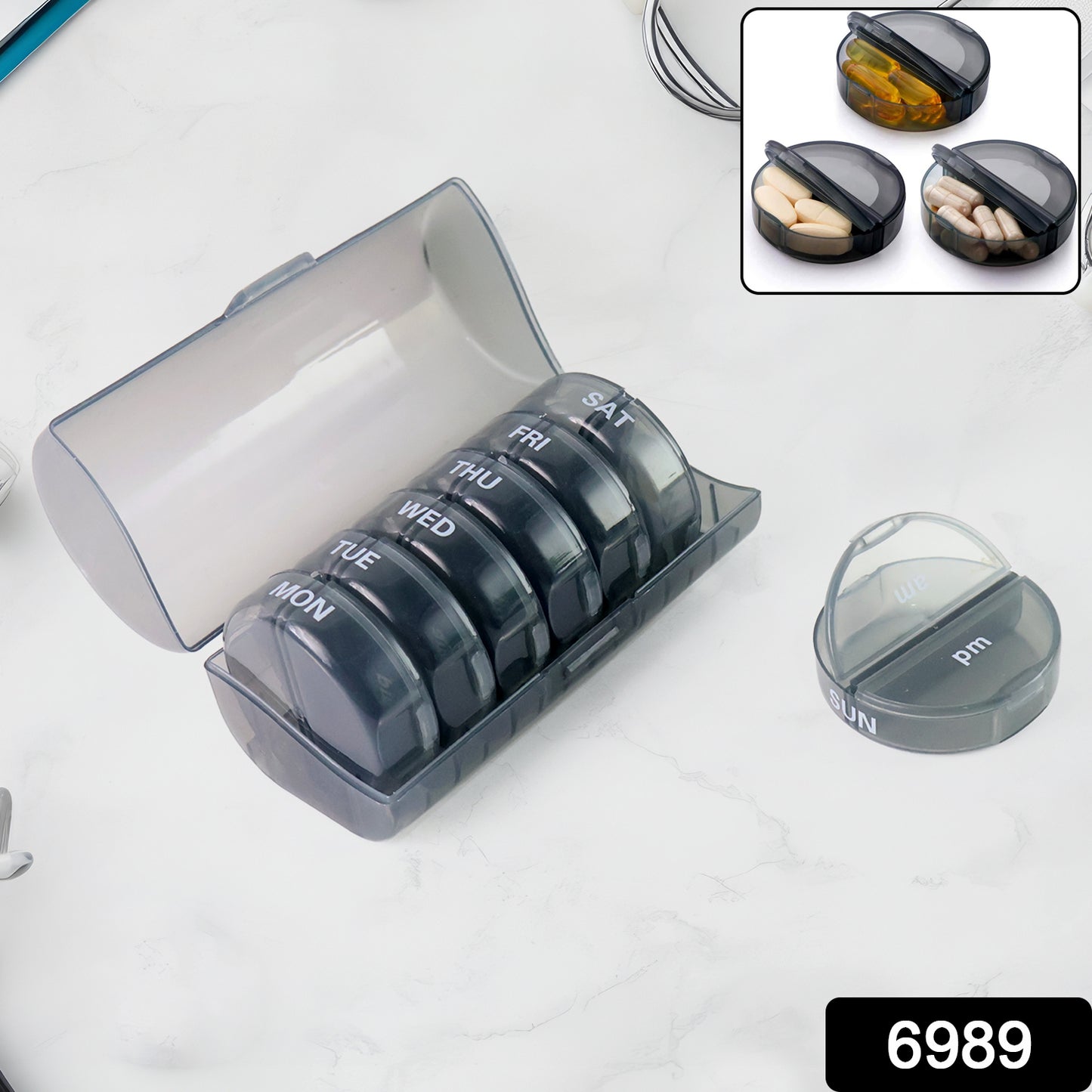 6989 Weekly Pill Organizer 2 Times A Day Travel 7 Day Pill Box Twice A Day Daily Medicine Pill Case With Large Compartments