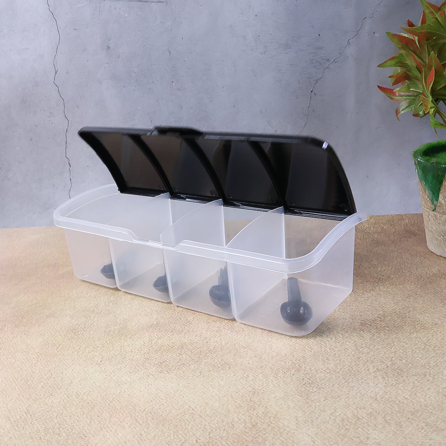 Kitchen Multipurpose Air-tight 4 Sections Storage Containers  Masala Box (1 Set)