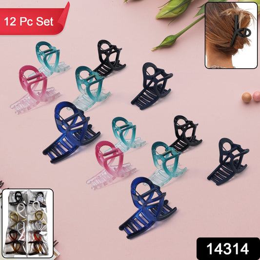 Plastic Hair Clamp Grip Simple Matte Hair Barrette Clamp (12 Pc   Mix Design)