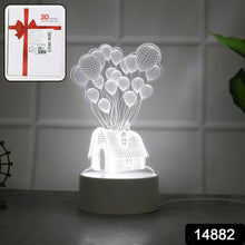 3d Illusion Led Night Lamp With House And Balloons Design