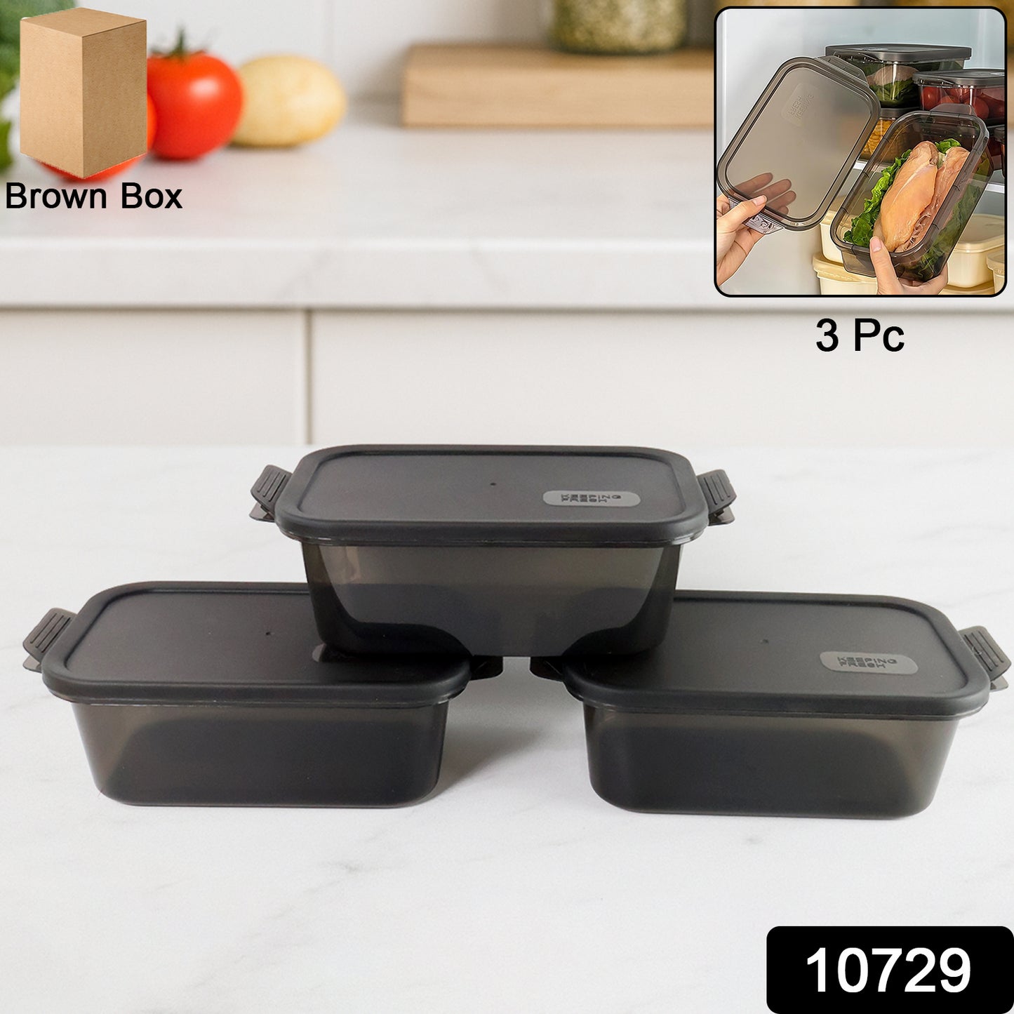 Rectangular Food Storage Containers - (3 Pc  Set)