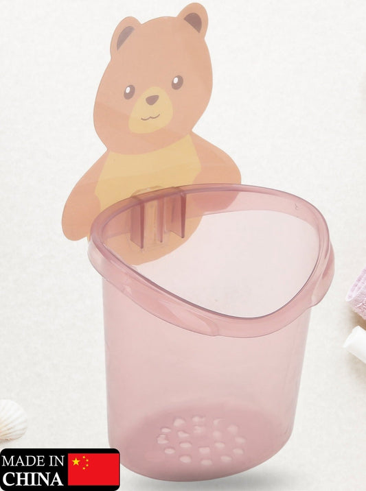 7943 Multipurpose Wall Mount Toothbrush Holder Plastic Stand For Toothpaste Comb Brush Cream Lotion Kids Bathroom Cup Drain Waterproof Self-adhesive Teddy Bear