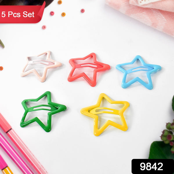 Metal Printed Star Shape Hair Clips (5 Pcs Set)